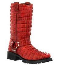 Mens Motorcycle Western Leather Boots Crocodile Print Red Biker Harness Botas - £152.23 GBP