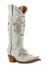 Womens Western Wedding Cowgirl Boots Distressed Leather Off White Snip Size 10.5 - £85.98 GBP
