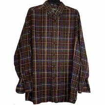 Daniel Cremieux Button Front Shirt Size Large Non-Iron Brown Multi-Stripe Mens - £12.48 GBP