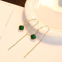 Hanging Earrings Long S925 Whole Body Silver Earrings Simple Earrings Malachite - £19.18 GBP