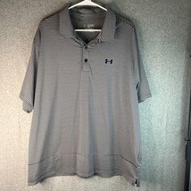 Under Armour Polo Performance Golf Shirt for Mens 2XL Gray &amp; Blue Striped - £14.02 GBP