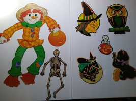 Vintage Halloween Diecuts Wall Decor Skeletons Witches Owls Scarecrow Lot of 7 - $36.00