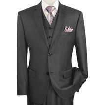 Mens Vitali Three Piece Suit Vested Semi Shiny Sharkskin M3090 Charcoal Gray image 14