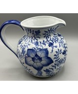 Pitcher Andrea by Sadek Blue White Handle Spout Floral Design 7&quot; Tall 4.... - £25.82 GBP