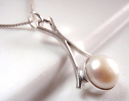 Pearl Necklace Arched Stem 925 Sterling Silver Round New 2.4ct - £13.43 GBP