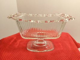 Vintage Indiana Glass Clear Candy Dish Open Lace Edge Ribbed Footed Bowl - $17.85