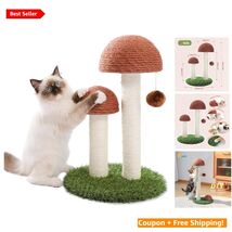 Mushroom Cat Scratching Post with Natural Sisal and Interactive Toy Ball... - $56.38