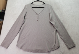 Duluth Blouse Top Womens XL Gray Ribbed Cotton Long Casual Sleeve Henley Neck - £17.40 GBP