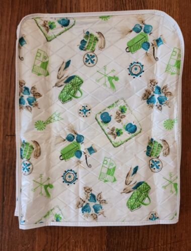 Primary image for 1950s MCM Atomic Quilted  Vinyl Plastic Appliance Cover Teal Farm Fruit 12x8x10 
