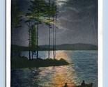 Moonlight on 4th Fourth Lake PO Inlet Adirondacks New York NY WB Postcar... - $2.92