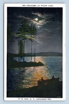 Moonlight on 4th Fourth Lake PO Inlet Adirondacks New York NY WB Postcard B16 - £2.29 GBP