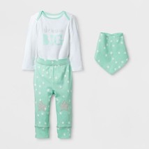 Infants 3pc Dream Big Bodysuit Pants &amp; Bib Set Mint Green Stars Various Size NWT - £6.42 GBP