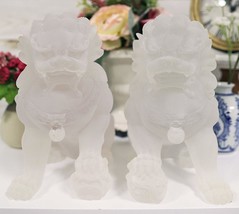 Ebros Lucite Acrylic Translucent Left and Right Pair Of Foo Dog Lion Sta... - £201.04 GBP