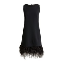 NWT Womens Size XS J. Crew Collection Black Crepe Feather-Trim Shift Mini Dress - £107.88 GBP