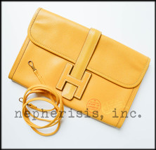AUTH RARE Hermes MINI MINI JIGE Leather Clutch Bag with Strap JAUNE COUR... - $2,000.00