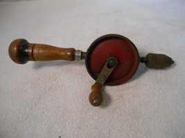 Vintage Stanley No.1220 Hand Drill w Storage in Wood Handle, 3 Chisel/Go... - $14.69