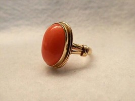 Vintage Handmade Big Gold Plated 6.25 Carat Coral Ring,925 Sterling Silver Ring - £75.30 GBP