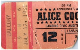 Vintage Alice Cooper Ticket Stumpf Juli 12 1981 Lansing Civic Hörsaal Michigan - $49.13