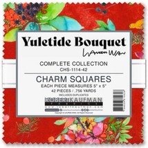 5&quot; Charm Pack Yuletide Bouquet Lauren Wan Holiday Cotton Fabric Precuts M532.33 - £11.82 GBP