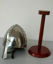 Médiévale Norman Nasal Viking Casque Knight Armor Warrior Avec / Socle en Bois - £87.78 GBP