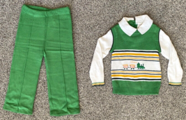 Vtg 70S Baby Boy Green Sweater Suit Outfit-Shirt &amp; Pants-24 Months-Phili... - £18.32 GBP