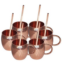 Set of 6 - Prisha India Craft  Copper Barrel Mug with Straw Classic for Moscow M - £54.58 GBP