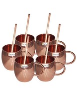 Set of 6 - Prisha India Craft  Copper Barrel Mug with Straw Classic for ... - £54.59 GBP