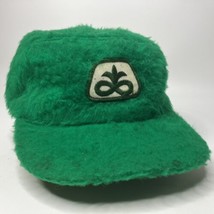 Vtg Pioneer Seed Logo Cap Hat Green Fuzzy Fur Ear Flap Embroidered Quilted - £15.07 GBP