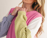 Sachet Pink Waffle Patchwork Striped Sleeve Top - $27.10