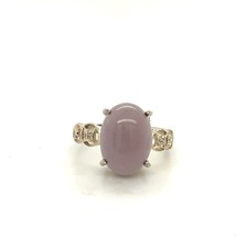 Vtg Sign Sterling 925 Oval Lavender Jade and CZ Solitaire with Accent Ring 8 1/2 - £35.83 GBP