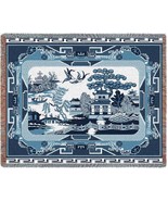 72x54 WILLOW BLUE China Asian Tree Architecture Nature Tapestry Throw Bl... - $63.36