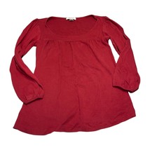 Maternitees Blouse Top Womens Medium Red Cotton Round Neck Long Sleeve P... - $19.34