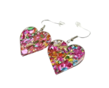 Heart-Shaped Sequin Acrylic Dangle Earrings - New - Pink - £13.33 GBP