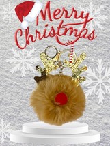 Sequined Reindeer Keychain Purse Charm - Plush Antlers Key Rings w/Lobster Clasp - $8.86