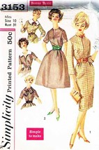 Misses&#39; DRESS Vintage 1958 Simplicity Pattern 3153 Size 10 - $15.00