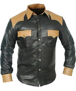 3XL Men&#39;s Leather Shirt Real Lambskin Lederhemd Jacket Biker Slim Fit Cuir - $49.99