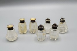 Salt &amp; Pepper Shaker Lot of 7 Cut Glass Sterling Silver Lidded Miniature... - £26.69 GBP