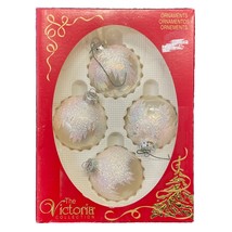 The Victoria Collection Christmas Glass Ornaments White Glitter - £9.76 GBP