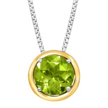 2CT Sintético Peridoto Colgante En Plata de Ley &amp; 14K Oro Amarillo Chapado - £43.18 GBP