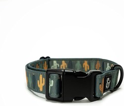 Lucy &amp; Co Adjustable Dog Collar Green Gold Cactus - Size Medium 13&quot; To 20&quot; - £19.14 GBP