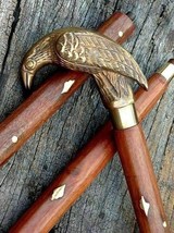 Antique Brass Designer Raven Head Handle Vintage Wooden Walking Stick Cane Gift - £28.33 GBP