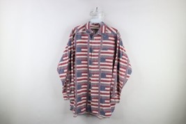 Vtg 90s Streetwear Womens Medium Faded All Over Print USA Flag Button Shirt USA - £31.88 GBP