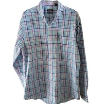 Izod Premium Essentials Dahlia Purple Men&#39;s Button Down Plaid Shirt with Pocket - £9.89 GBP