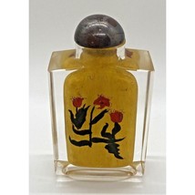 Antique Chinese Reverse Hand Painted TULIPS FLORAL Snuff Imperial Yellow... - $34.84