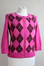 Talbots S Pink Argyle Button-Front Merino Wool Cardigan Sweater - £19.64 GBP