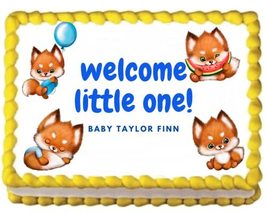 Fox Baby Boy Blue Baby Shower Edible Cake Topper Edible Image Cake Toppers Frost - £13.16 GBP