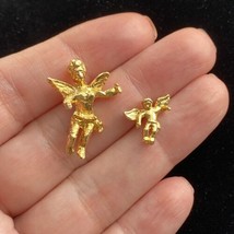 Cherub Angels Set of 2 Gold Tone Pins Large 1in and Small 0.5in - £9.38 GBP