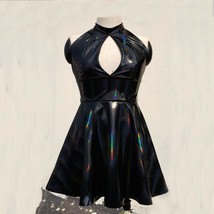 Gothic Dress,Holographic Black Gloss Stretch PVC Vinyl Flare Circle Skat... - $85.00