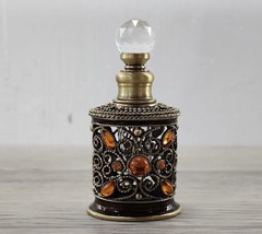 Vintage Style Small Empty Glass Refillable Perfume Bottle With Jewel Emb... - £15.17 GBP
