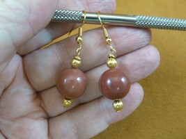 (EE-386-4) 14mm pink rust Mookaite jasper gemstone gem dangle gold tone earrings - £14.89 GBP